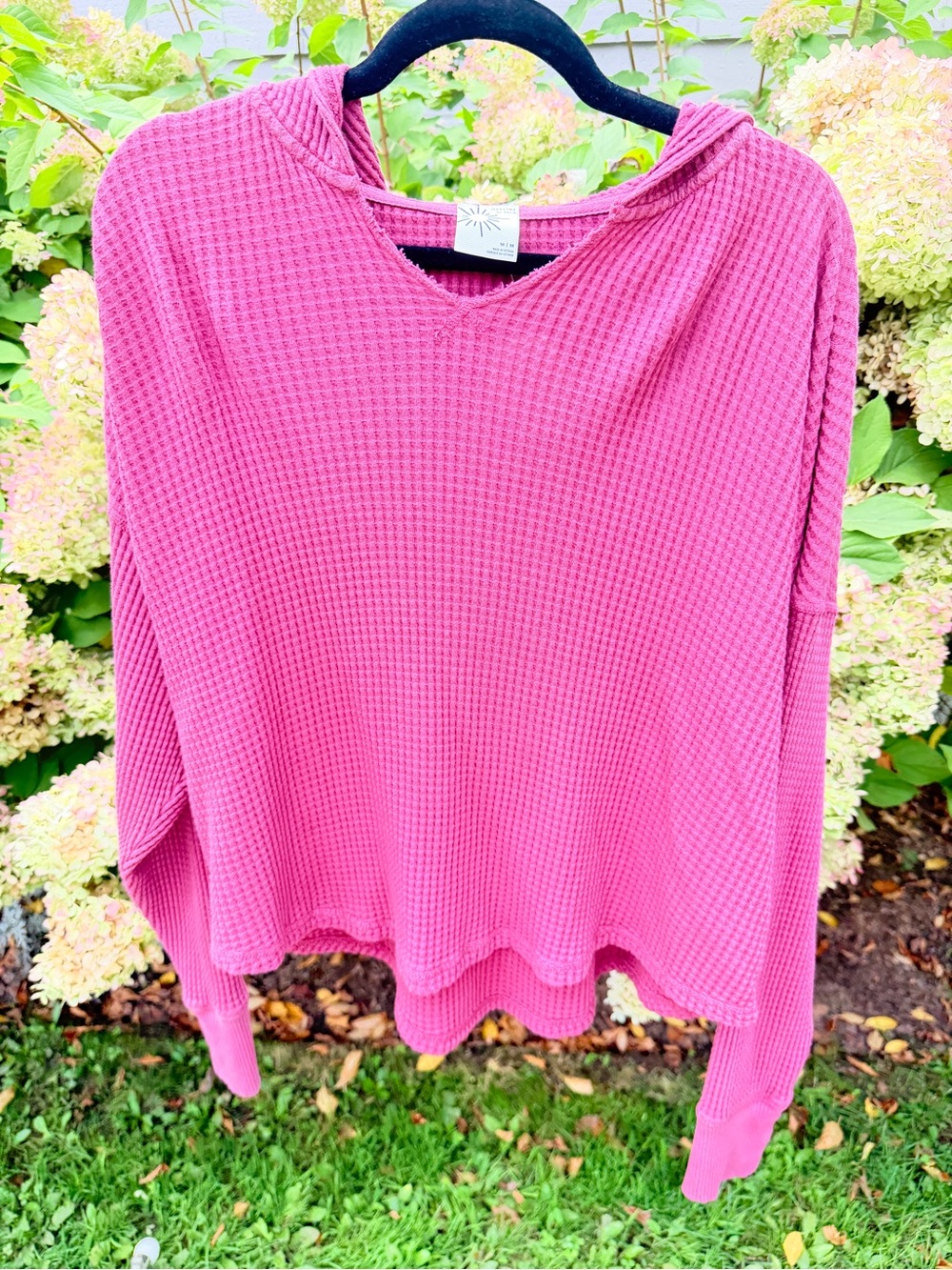 aerie Waffle Knit Hooded Pullover Sweater - Pink